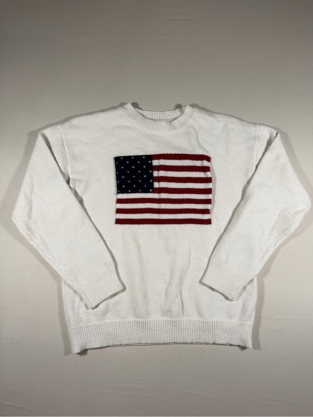 White Women’s Crewneck Sweater with Flag Motif